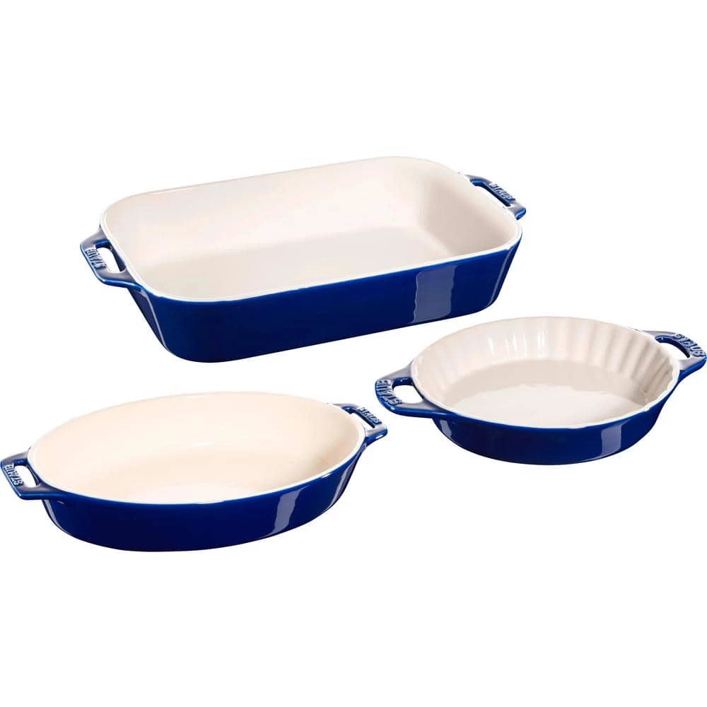 3-Piece Ceramic Casserole Dish Set in Dark Blue by staub 1 3-Piece Ceramic Casserole Dish Set in Dark Blue by staub