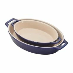 2-Piece Ceramic Oval Casserole Dish Set in Dark Blue by staub