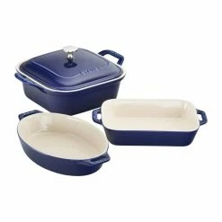 4-Piece Ceramic Casserole Dish Set in Dark Blue by staub