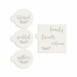 Grateful, Blessed, Gather, Family, Friends, Welcome Lettering Cookie Stencil Bundle (7 Patterns) by Designer Stencils