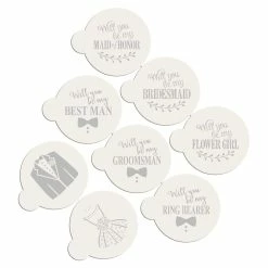 Wedding Finery, Will You Be My Bridesmaid and Will You Be My Groomsman Lettering Cookie Stencil Bundle (8 Patterns) by Designer Stencils