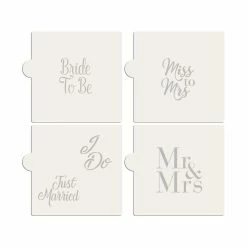 Mr and Mrs, Bride To Be, Miss to Mrs, I Do, Just Married Lettering Cookie Stencil Bundle (5-Patterns Set) by Designer Stencils
