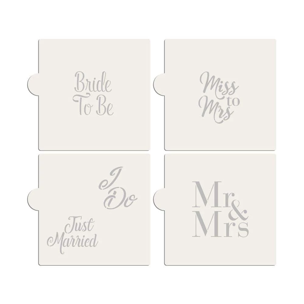 Mr and Mrs, Bride To Be, Miss to Mrs, I Do, Just Married Lettering Cookie Stencil Bundle (5-Patterns Set) by Designer Stencils 1 Mr and Mrs, Bride To Be, Miss to Mrs, I Do, Just Married Lettering Cookie Stencil Bundle (5-Patterns Set) by Designer Stencils