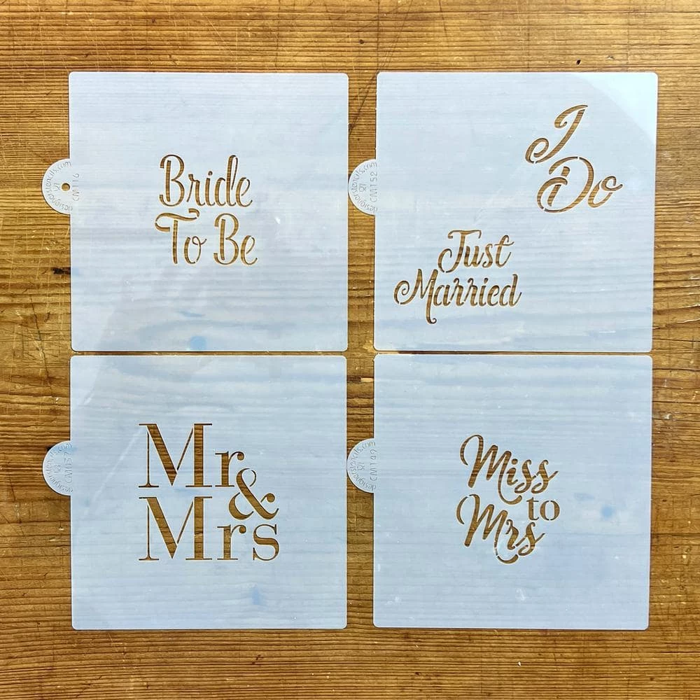 Mr and Mrs, Bride To Be, Miss to Mrs, I Do, Just Married Lettering Cookie Stencil Bundle (5-Patterns Set) by Designer Stencils 2 Mr and Mrs, Bride To Be, Miss to Mrs, I Do, Just Married Lettering Cookie Stencil Bundle (5-Patterns Set) by Designer Stencils - Image 2