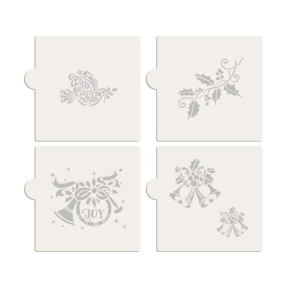 Holly, Bells, Dove of Peace, and Joy Cookie Stencil Bundle (5 Patterns) by Designer Stencils 1 Holly, Bells, Dove of Peace, and Joy Cookie Stencil Bundle (5 Patterns) by Designer Stencils