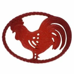 11 in. Chasseur Red French Rooster Enameled Cast Iron Trivet by French Home