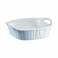 French White 2 Qt. 8 in. x 8 in. Square Stoneware Baker by Corningware