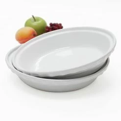 Deep 9.5 in. Glossy White Round Ceramic Pie Dish (2-Pack) by Chantal -Cheap Bakeware Store glossy white chantal pie plates 93 pdd24 2 wt 1f 1000