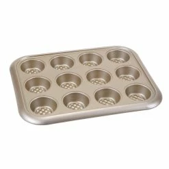 Aurelia Non-Stick 12-Cup Carbon Steel Muffin Pan in Gold by Home Basics