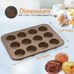 2-Piece Steel Deluxe Non-Stick Cupcake Cookie Baking Sheet Set by NutriChef -Cheap Bakeware Store gold nutrichef bakeware sets nc2trcp3 44 1000