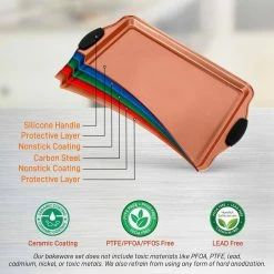 5-Piece Professional Home Kitchen Metal Bake Pan Set Commercial Grade Restaurant Quality, PFOA, PFOS, PTFE Free by NutriChef -Cheap Bakeware Store gold nutrichef bakeware sets nc5pcs 1f 1000