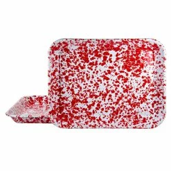 Red Swirl 10 in. x 13 in. Enamelware Square Quarter Sheet by Golden Rabbit