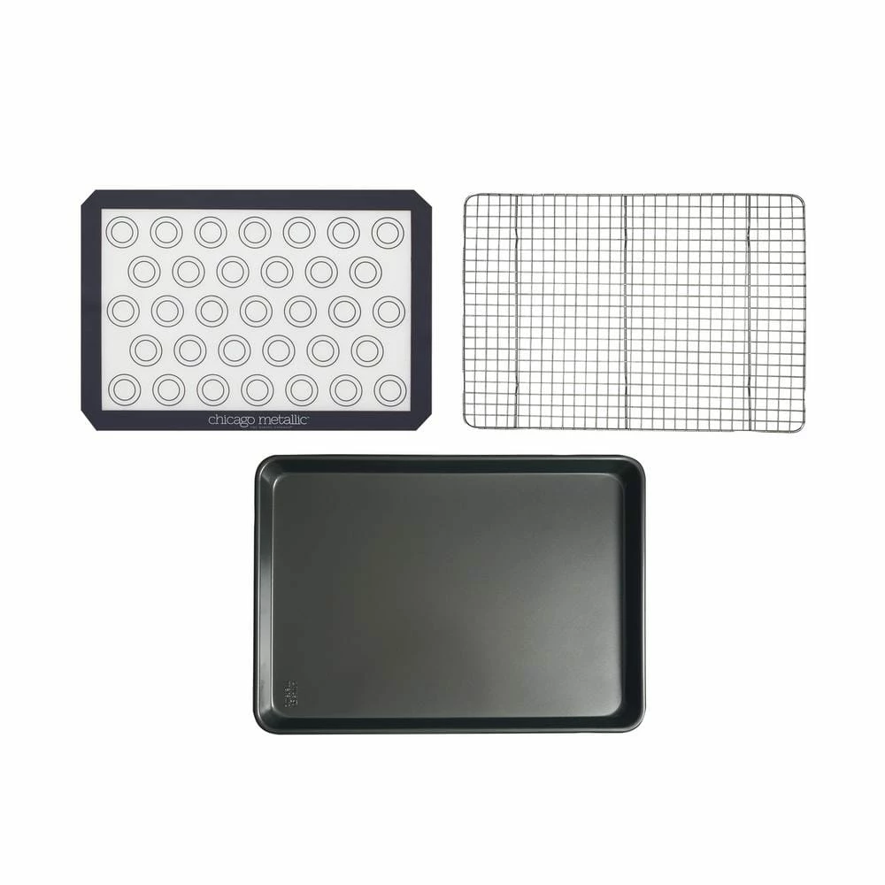 3-Piece Non-Stick Jelly Roll Pan with Mat and Cooling Rack by Chicago Metallic 1 3-Piece Non-Stick Jelly Roll Pan with Mat and Cooling Rack by Chicago Metallic