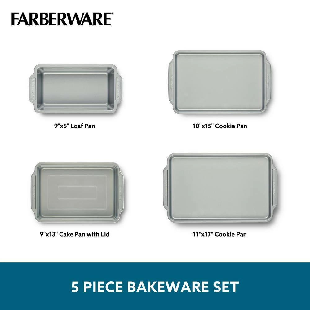 Nonstick Bakeware 5-Piece Set Gray Bakeware Set by Farberware 2 Nonstick Bakeware 5-Piece Set Gray Bakeware Set by Farberware - Image 2