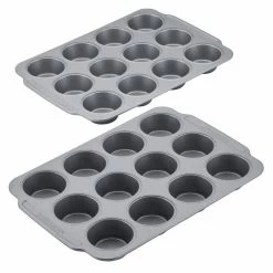 Double Batch 2-Piece Gray Muffin and Cupcake Pan Set by Farberware