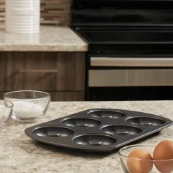 6-Cup Black Non-Stick Donut Pan by Home Basics -Cheap Bakeware Store gray home basics baking molds hdc92293 4f 1000