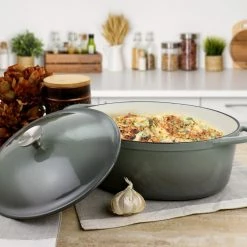 7 qt. Oval Enameled Cast Iron Casserole in Gray by MegaChef -Cheap Bakeware Store gray megachef casserole dishes 985115413m 31 1000