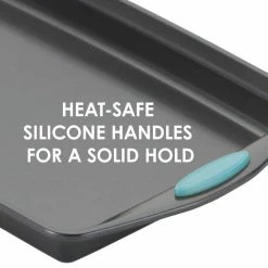 3-Piece Gray Nonstick Bakeware Cookie Pan Set with Agave Blue Silicone Grips by Rachael Ray -Cheap Bakeware Store gray rachael ray bakeware sets 47576 1f 1000