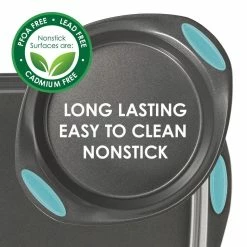 3-Piece Gray Nonstick Bakeware Cookie Pan Set with Agave Blue Silicone Grips by Rachael Ray -Cheap Bakeware Store gray rachael ray bakeware sets 47576 44 1000