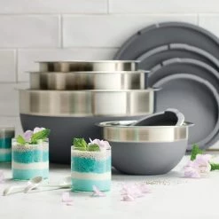 Gray 10-Piece Covered Mixing Bowl Set by Tramontina -Cheap Bakeware Store gray tramontina mixing bowls 80202 033ds 40 1000