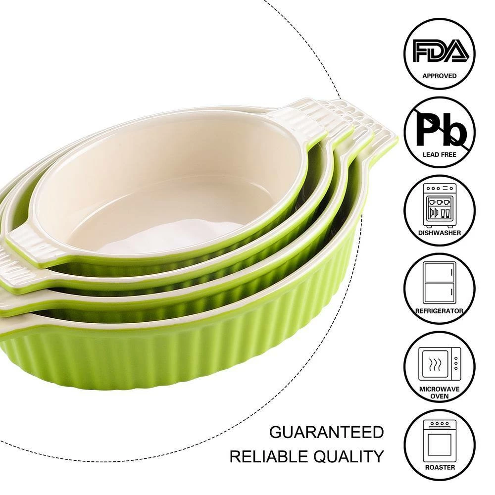 Series Bake Green Ceramic Oval Baking Dish Set of 4 (9.5"/11.25"/12.75"/14.5") Oven to Table Baking Dish by MALACASA 3 Series Bake Green Ceramic Oval Baking Dish Set of 4 (9.5"/11.25"/12.75"/14.5") Oven to Table Baking Dish by MALACASA - Image 3