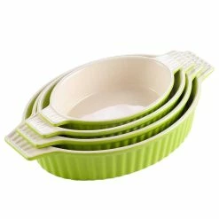 Series Bake Green Ceramic Oval Baking Dish Set of 4 (9.5"/11.25"/12.75"/14.5") Oven to Table Baking Dish by MALACASA