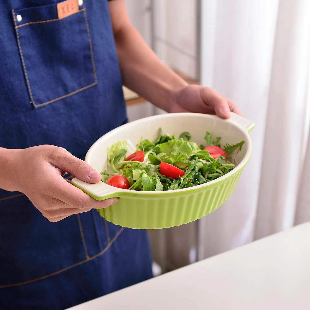 2-Piece Green Oval Porcelain Bakeware Set 9 in. and 11 in. Baking Dishes by MALACASA 5 2-Piece Green Oval Porcelain Bakeware Set 9 in. and 11 in. Baking Dishes by MALACASA - Image 5