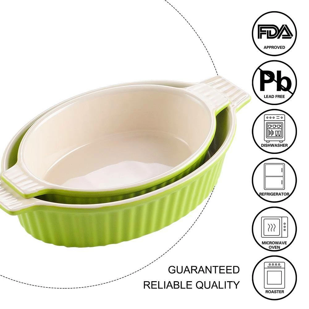 2-Piece Green Oval Porcelain Bakeware Set 9 in. and 11 in. Baking Dishes by MALACASA 3 2-Piece Green Oval Porcelain Bakeware Set 9 in. and 11 in. Baking Dishes by MALACASA - Image 3