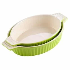 2-Piece Oval Green Porcelain Bakeware Set 12.75 in. and 14.5 in. Baking Pans by MALACASA