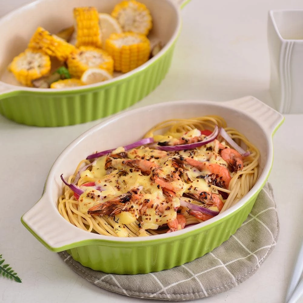 2-Piece Oval Green Porcelain Bakeware Set 12.75 in. and 14.5 in. Baking Pans by MALACASA 3 2-Piece Oval Green Porcelain Bakeware Set 12.75 in. and 14.5 in. Baking Pans by MALACASA - Image 3