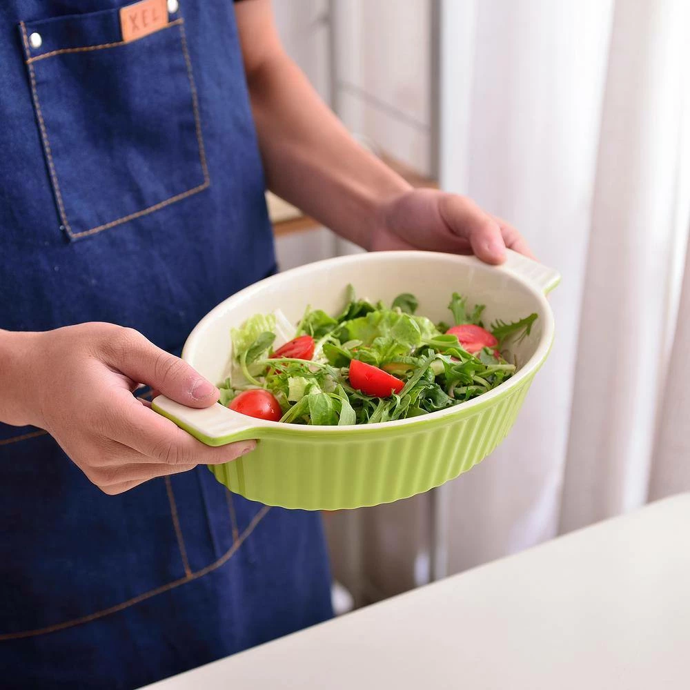 2-Piece Oval Green Porcelain Bakeware Set 12.75 in. and 14.5 in. Baking Pans by MALACASA 2 2-Piece Oval Green Porcelain Bakeware Set 12.75 in. and 14.5 in. Baking Pans by MALACASA - Image 2