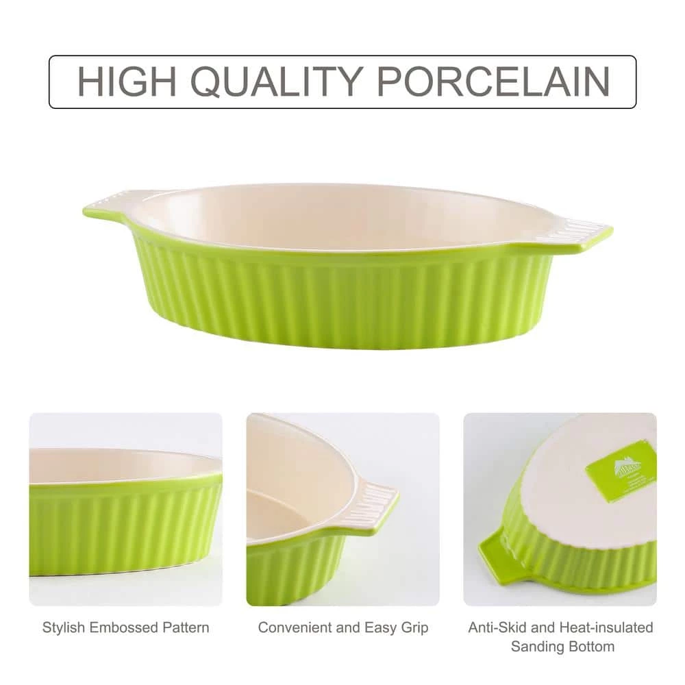 2-Piece Oval Green Porcelain Bakeware Set 12.75 in. and 14.5 in. Baking Pans by MALACASA 7 2-Piece Oval Green Porcelain Bakeware Set 12.75 in. and 14.5 in. Baking Pans by MALACASA - Image 7
