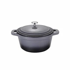 LA PLURIEL 3 qt. Round Enameled Cast Iron Casserole Dish in Gray with Lid by AMERCOOK