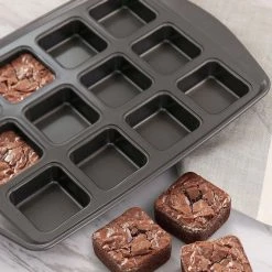 Baker's Friend 12-Cup Nonstick Steel Brownie Pan in Grey by Gibson -Cheap Bakeware Store grey gibson cupcake pans muffin pans 985118366m 31 1000