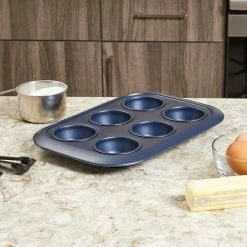 Indigo Non-Stick 6-Cup Carbon Steel Muffin Pan by Michael Graves Design -Cheap Bakeware Store indigo cupcake pans muffin pans hdc92534 31 1000