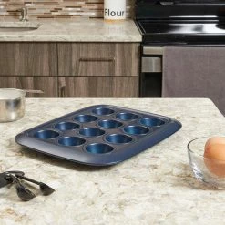 Indigo Non-Stick 12-Cup Carbon Steel Mini Muffin Pan by Michael Graves Design -Cheap Bakeware Store indigo cupcake pans muffin pans hdc92535 31 1000