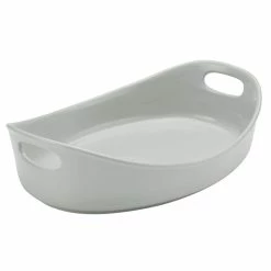 4.5 Qt. Light Sea Salt Gray Stoneware Bubble and Brown Oval Baker by Rachael Ray