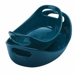 Ceramics 2-Piece Marine Blue Bubble and Brown Oval Baker Set by Rachael Ray