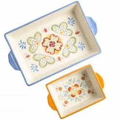 2-Piece Tierra Hand Painted 3.9 qt. and 1.6 qt. Rectangular Bakeware Set by Laurie Gates -Cheap Bakeware Store multi color laurie gates bakeware sets 985116885m c3 1000