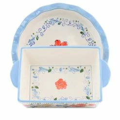 Anaya 2-Piece Stoneware Bakeware Set with Hand Painted Designs by GIBSON ELITE