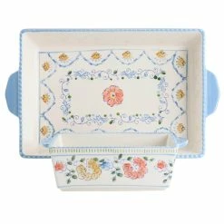 Anaya 2-Piece Rectangle Stoneware Bakeware Set with Hand Painted Designs by GIBSON ELITE