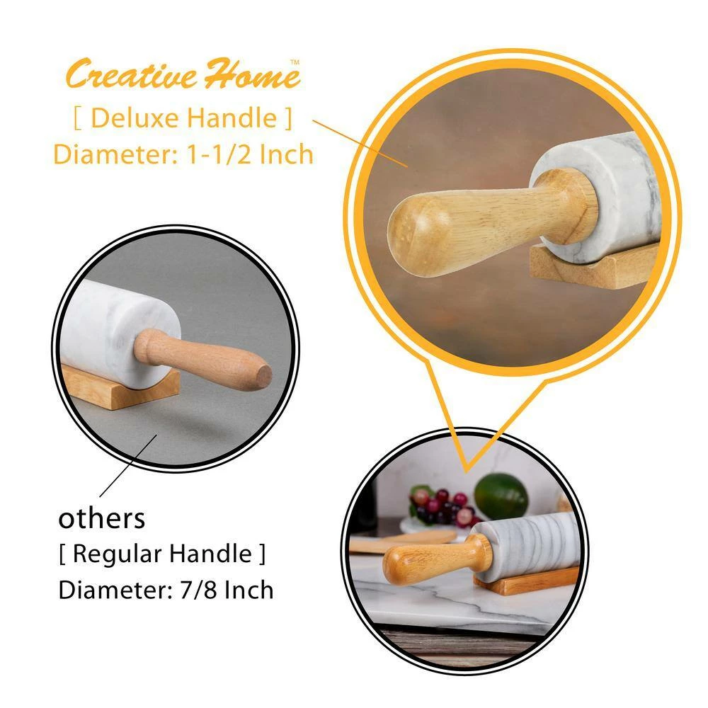 Deluxe 18 in. Natural White Marble Rolling Pin with Wood Handles and Cradle by Creative Home 5 Deluxe 18 in. Natural White Marble Rolling Pin with Wood Handles and Cradle by Creative Home - Image 5