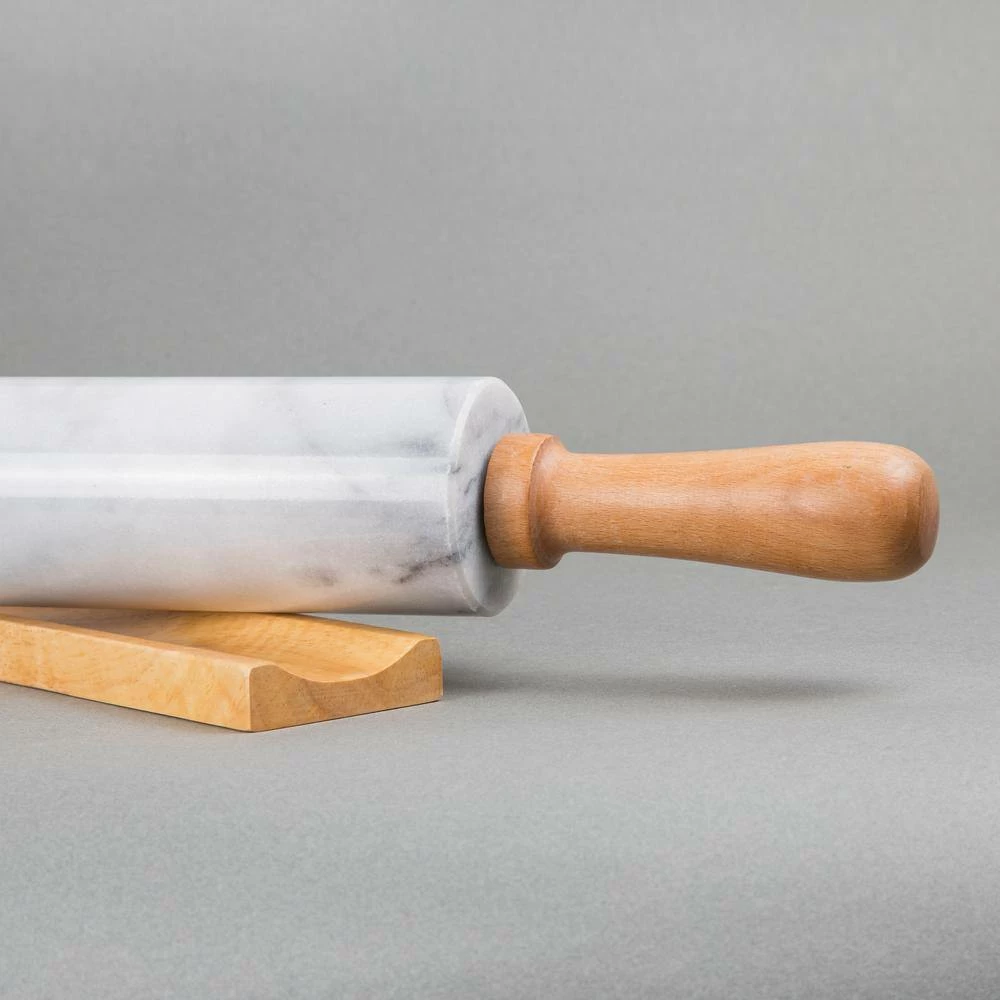 Deluxe 18 in. Natural White Marble Rolling Pin with Wood Handles and Cradle by Creative Home 3 Deluxe 18 in. Natural White Marble Rolling Pin with Wood Handles and Cradle by Creative Home - Image 3