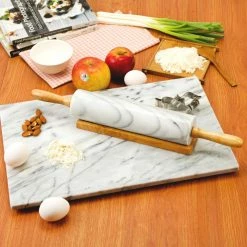 Natural Marble 2-1/4 in. Dia x18 in. Length Rolling Pin Pastry Roller with Wooden Handle and Cradle by Creative Home -Cheap Bakeware Store off white creative home rolling pins 74000 31 1000