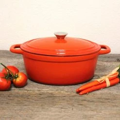 Neo 5 Qt. Oval Cast Iron Orange Casserole Dish with Lid by BergHOFF -Cheap Bakeware Store orange berghoff casserole dishes 2211299a 31 1000