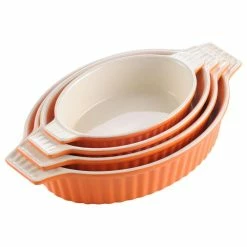 2-Piece Orange Rectangle Porcelain Bakeware Set (9.5 in. /11.25 in. /12.75 in. /14.5 in.) Baking Dishes by MALACASA