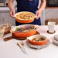 2-Piece Orange Rectangle Porcelain Bakeware Set (9.5 in. /11.25 in. /12.75 in. /14.5 in.) Baking Dishes by MALACASA -Cheap Bakeware Store orange malacasa bakeware sets bake bake 035 76 1000