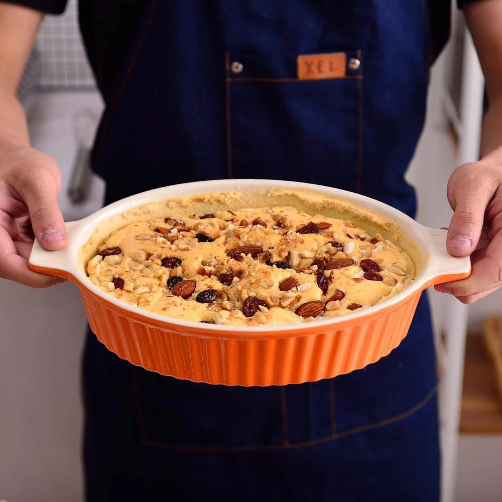 2-Piece Orange Oval Porcelain Bakeware Set 9 in. and 11 in. Baking Dishes by MALACASA 4 2-Piece Orange Oval Porcelain Bakeware Set 9 in. and 11 in. Baking Dishes by MALACASA - Image 4