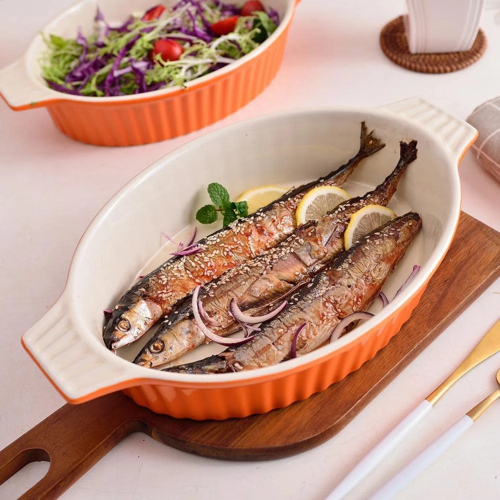 2-Piece Orange Oval Porcelain Bakeware Set 9 in. and 11 in. Baking Dishes by MALACASA 8 2-Piece Orange Oval Porcelain Bakeware Set 9 in. and 11 in. Baking Dishes by MALACASA - Image 8