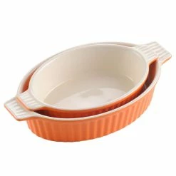 2-Piece Orange Oval Porcelain Bakeware Set 9 in. and 11 in. Baking Dishes by MALACASA